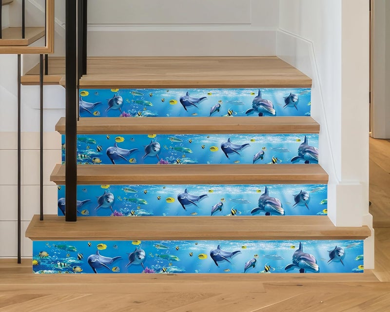 FLFK Peel and Stick Wallpaper Border Wall Decals for Kids Room - Under The Sea Fish Stickers Murals, 7" x 240" (Blue) - Image 3